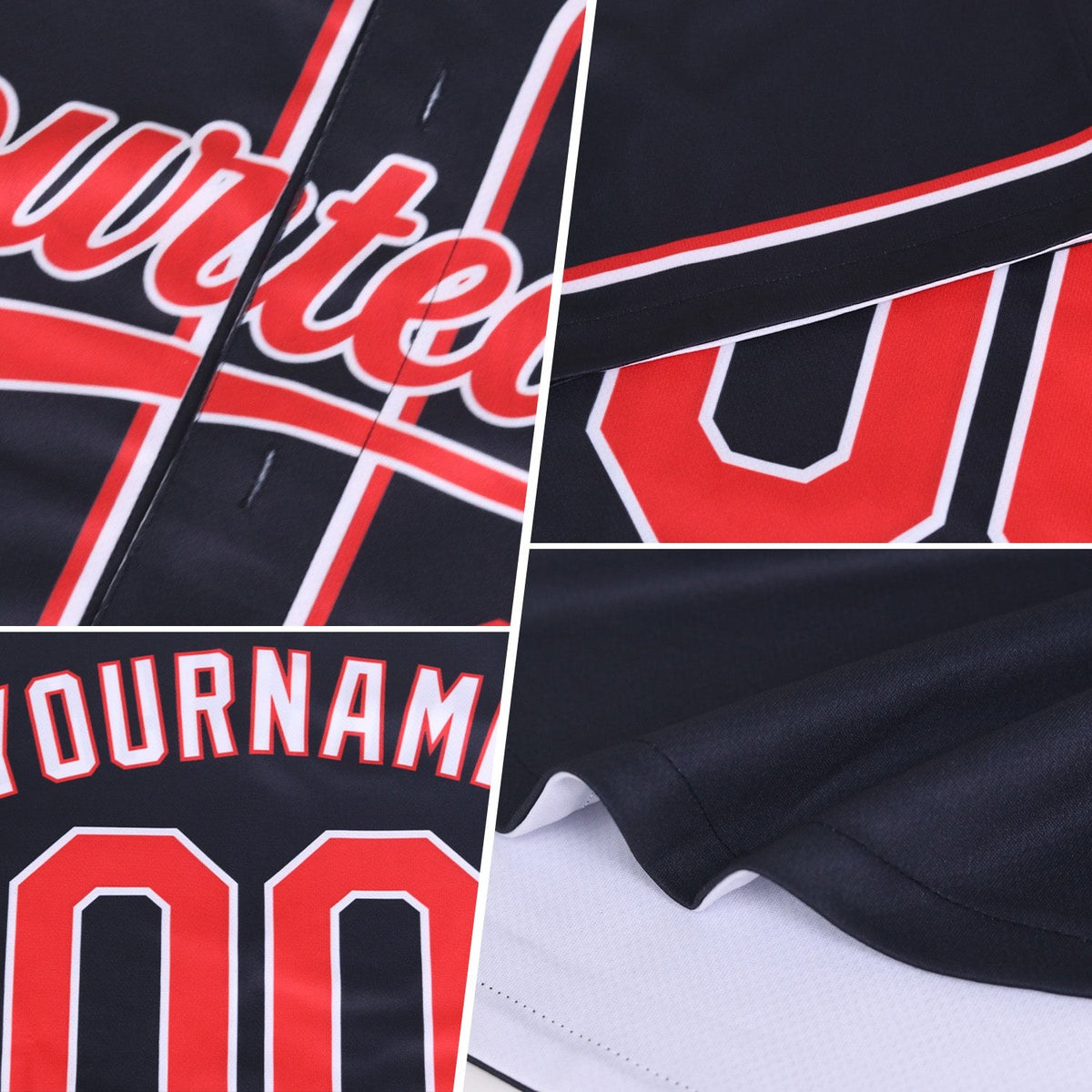 Custom Navy Red-White Reversible Button-Down Baseball Jersey photo 3