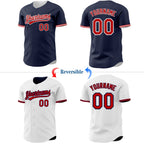 Custom Navy Red-White Reversible Button-Down Baseball Jersey photo 2