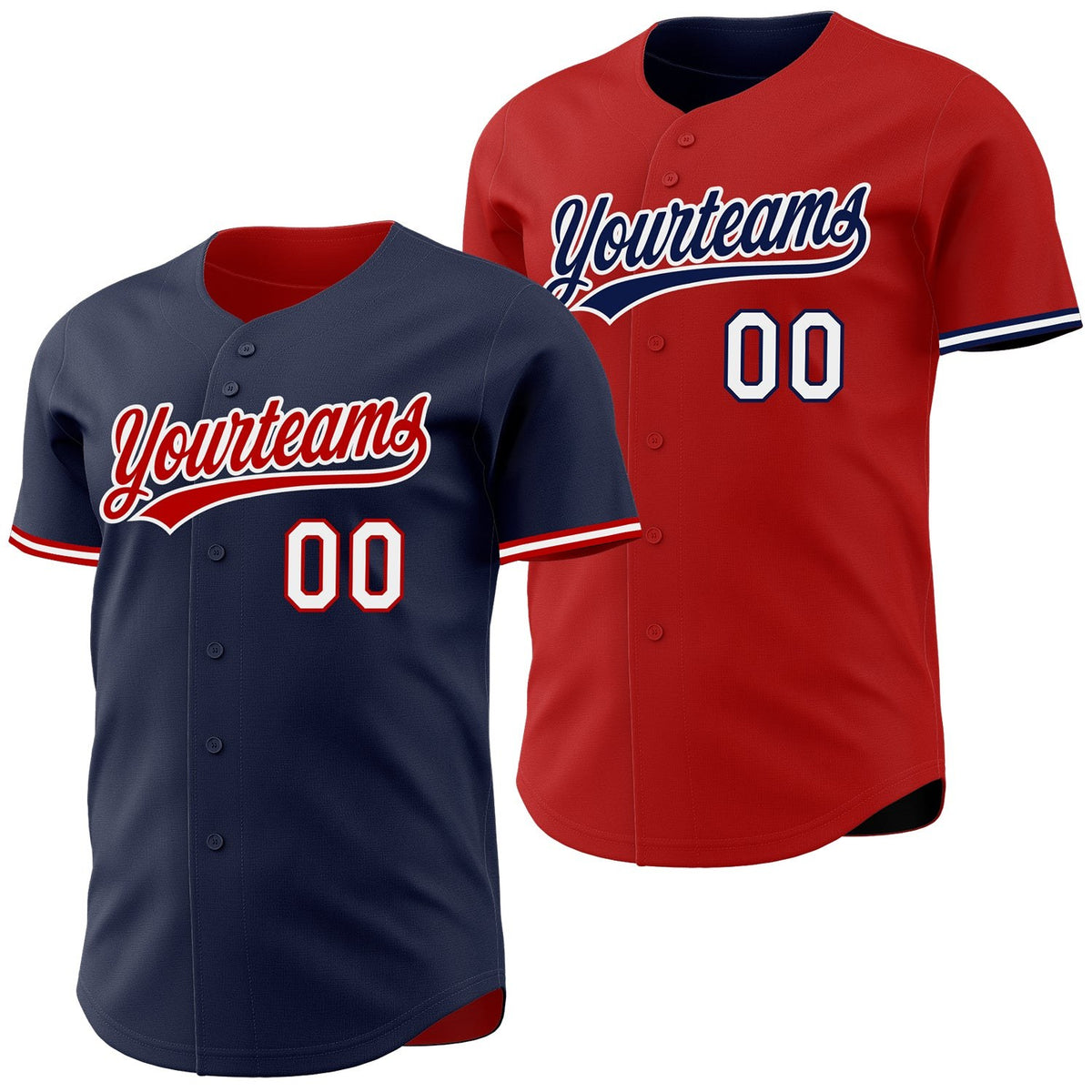 Custom Navy Red-White Reversible Button-Down Baseball Jersey