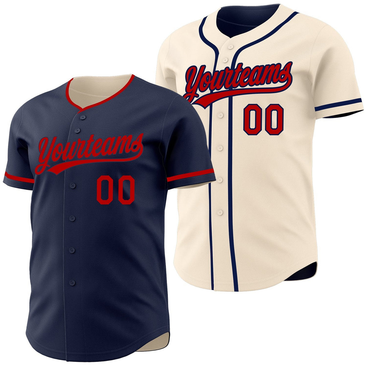 Custom Navy Cream Reversible Button-Down Baseball Jersey