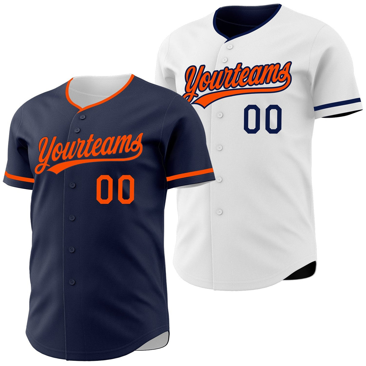 Custom Navy-Orange Reversible Button-Down Baseball Jersey