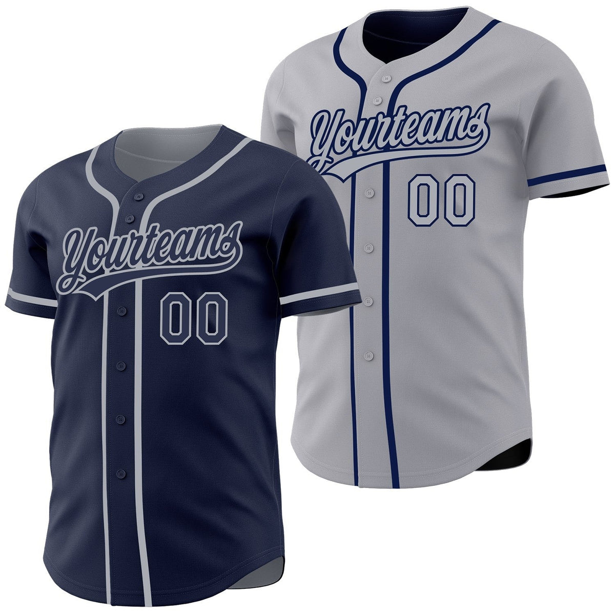 Custom Navy-Gray Reversible Button-Down Baseball Jersey