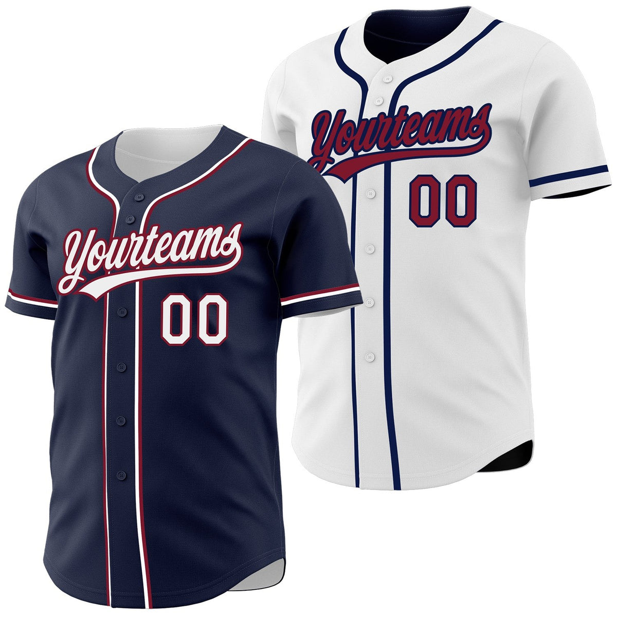 Custom Navy White-Crimson Reversible Button-Down Baseball Jersey