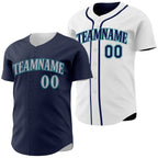Custom Navy Gray-Teal Reversible Button-Down Baseball Jersey