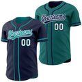 Custom Navy Teal-White Reversible Button-Down Baseball Jersey