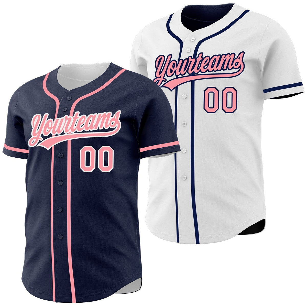 Custom Navy Medium Pink-White Reversible Button-Down Baseball Jersey