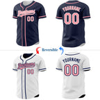 Custom Navy Medium Pink-White Reversible Button-Down Baseball Jersey photo 2