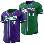 Custom Purple White-Kelly Green Reversible Button-Down Baseball Jersey