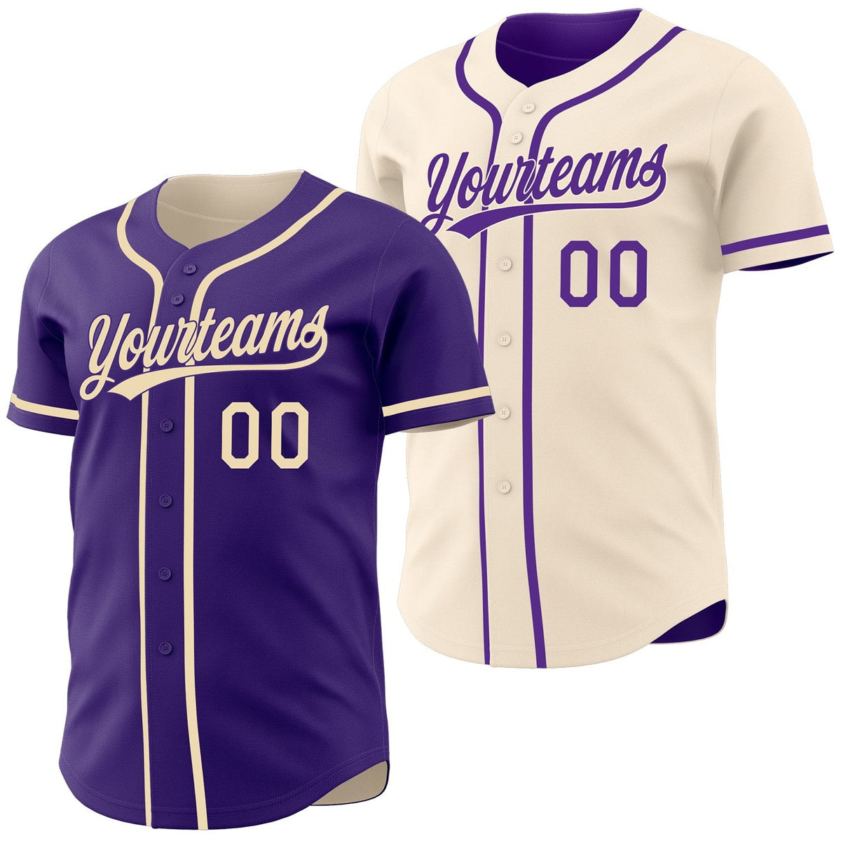 Custom Purple-Cream Reversible Button-Down Baseball Jersey