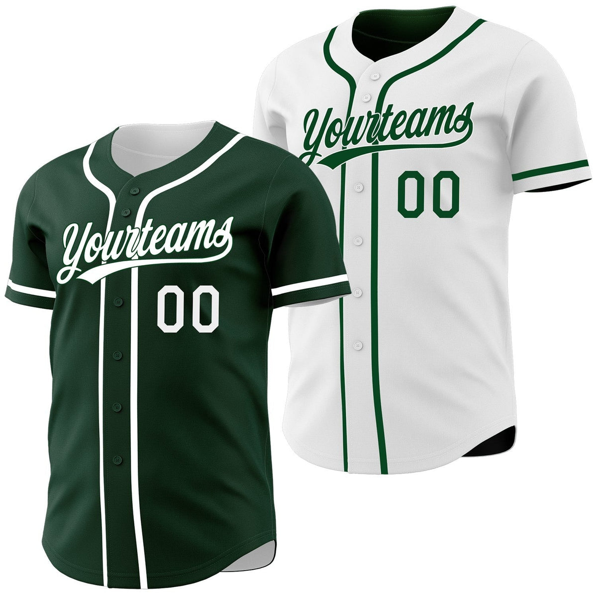 Custom Green-White Reversible Button-Down Baseball Jersey