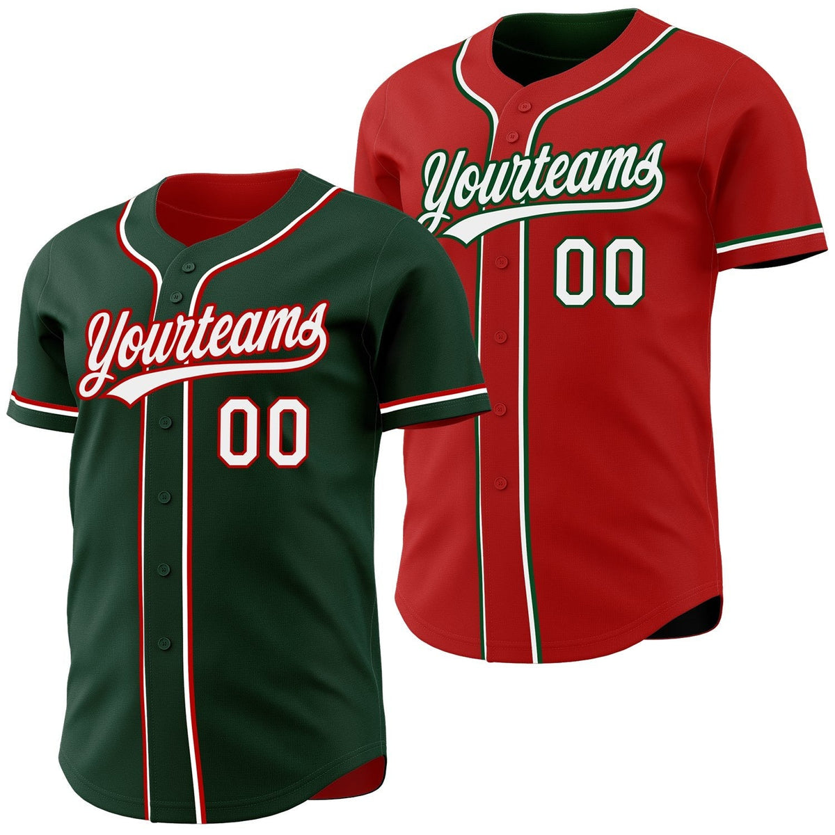 Custom Green White-Red Reversible Button-Down Baseball Jersey