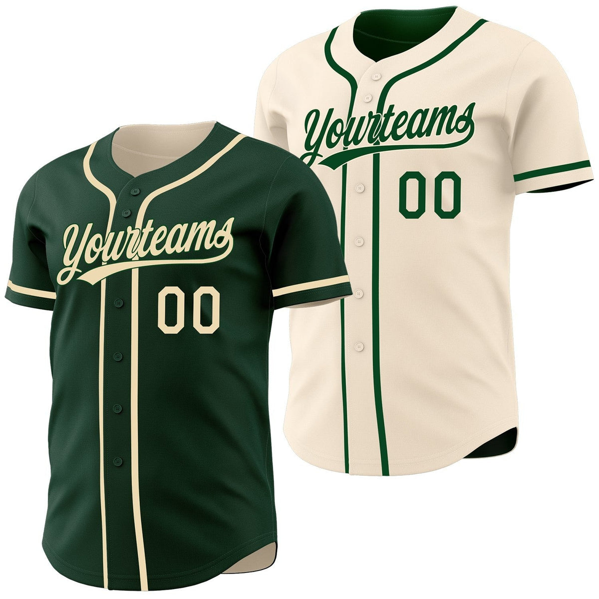 Custom Green-Cream Reversible Button-Down Baseball Jersey