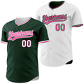 Custom Green White-Pink Reversible Button-Down Baseball Jersey