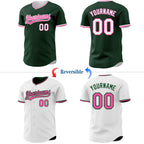 Custom Green White-Pink Reversible Button-Down Baseball Jersey photo 2
