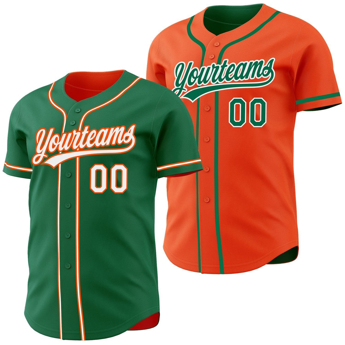 Custom Kelly Green White-Orange Reversible Button-Down Baseball Jersey