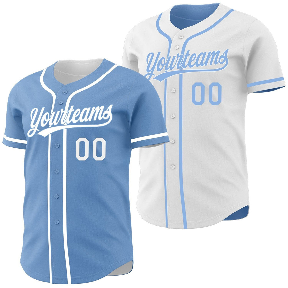 Custom Light Blue-White Reversible Button-Down Baseball Jersey