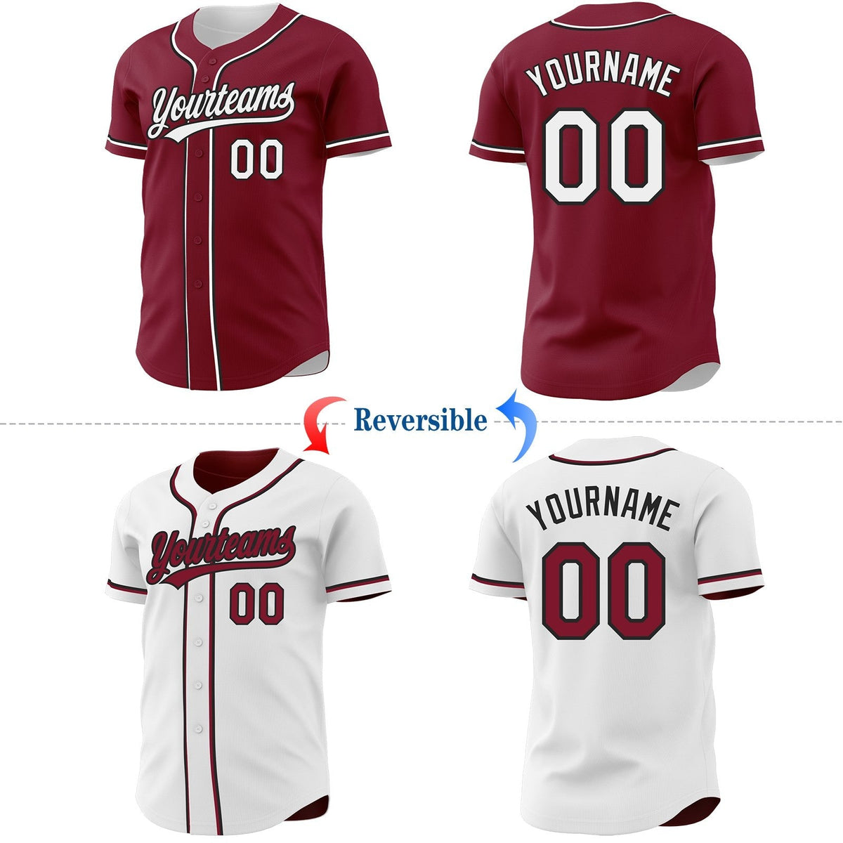 Custom Crimson White-Black Reversible Button-Down Baseball Jersey photo 2
