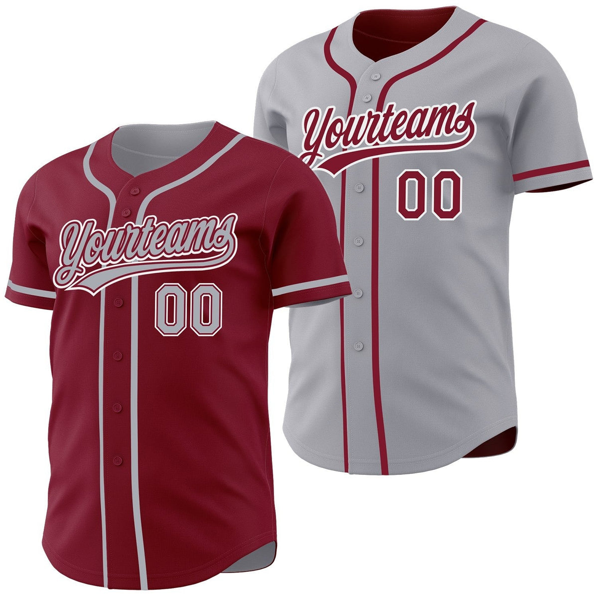Custom Crimson Gray-White Reversible Button-Down Baseball Jersey