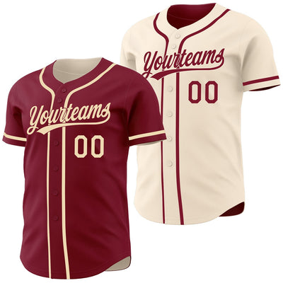Custom Crimson and Cream Button Down Reversible Baseball Jersey