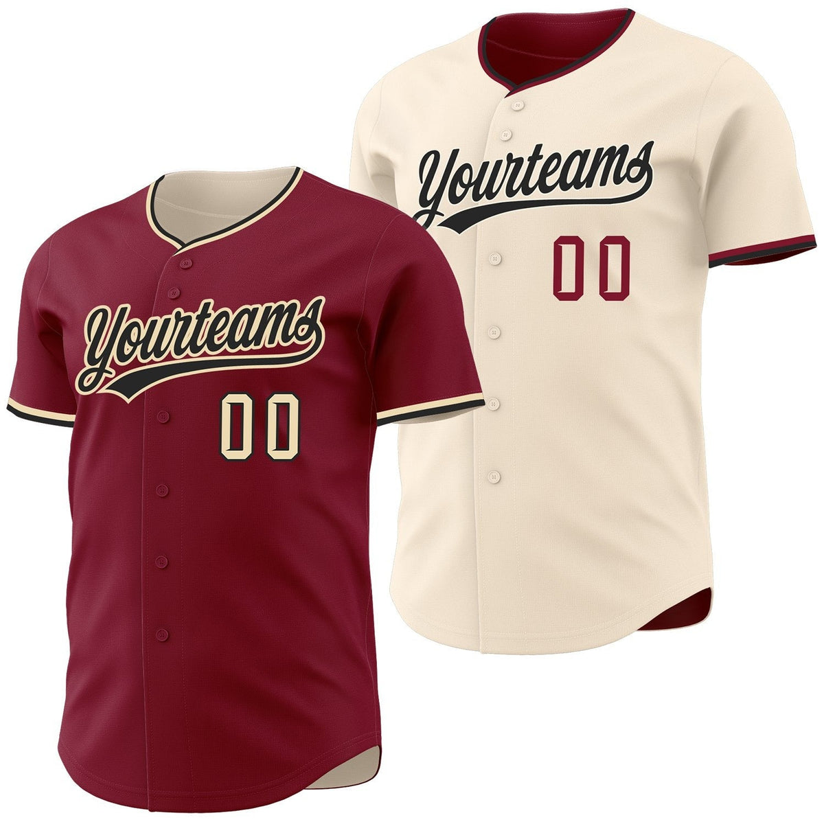 Custom Crimson Black-Cream Reversible Button-Down Baseball Jersey
