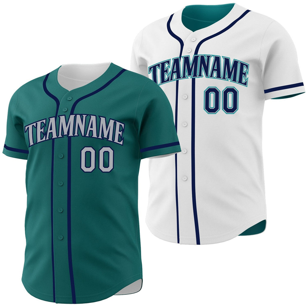 Custom Teal Gray-Navy Reversible Button-Down Baseball Jersey