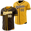 Custom Brown White-Gold Reversible Button-Down Baseball Jersey