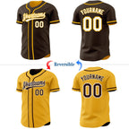 Custom Brown White-Gold Reversible Button-Down Baseball Jersey photo 2