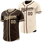 Custom Brown-Cream Reversible Button-Down Baseball Jersey