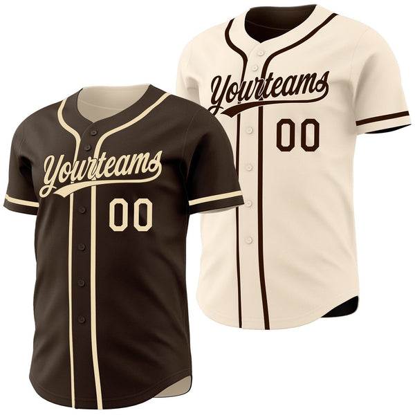 Custom Brown-Cream Reversible Button-Down Baseball Jersey