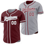 Custom Burgundy White-Gray Reversible Button-Down Baseball Jersey