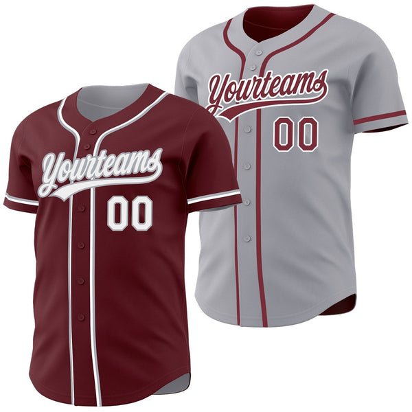 Custom Burgundy White-Gray Reversible Button-Down Baseball Jersey