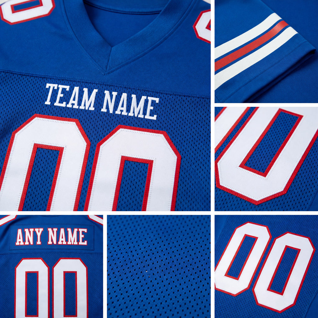 Custom Royal White-Red Mesh Authentic Football Jersey detail
