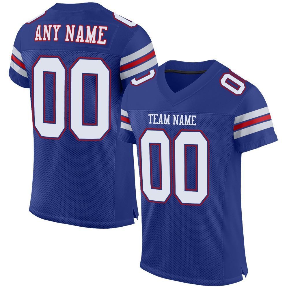 Custom Royal White-Red Mesh Authentic Football Jersey photo 1