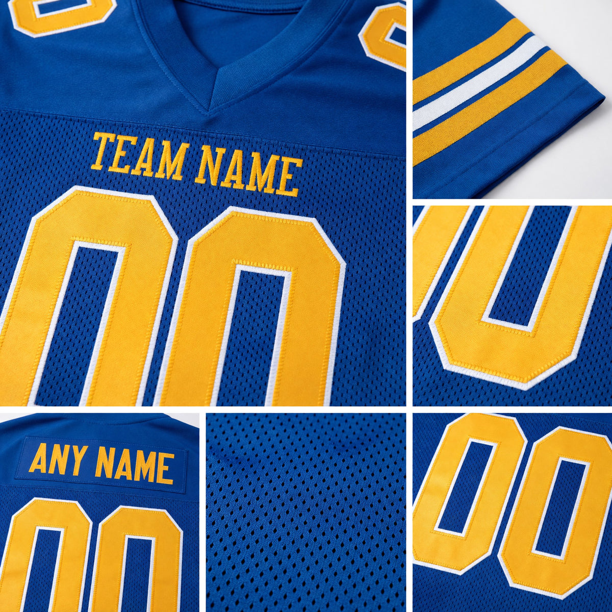 Custom Royal Gold-White Mesh Authentic Football Jersey detail