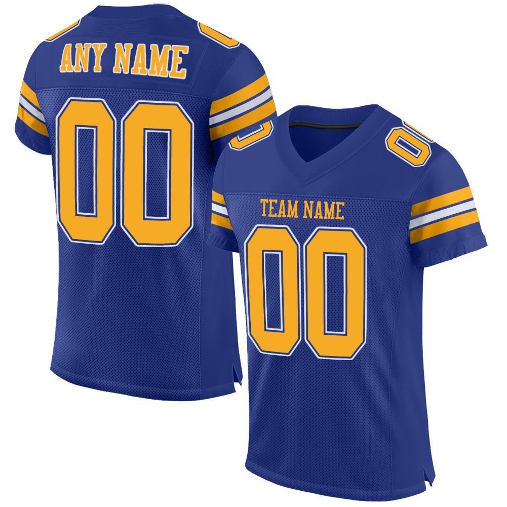 Custom Royal Gold-White Mesh Authentic Football Jersey photo 1