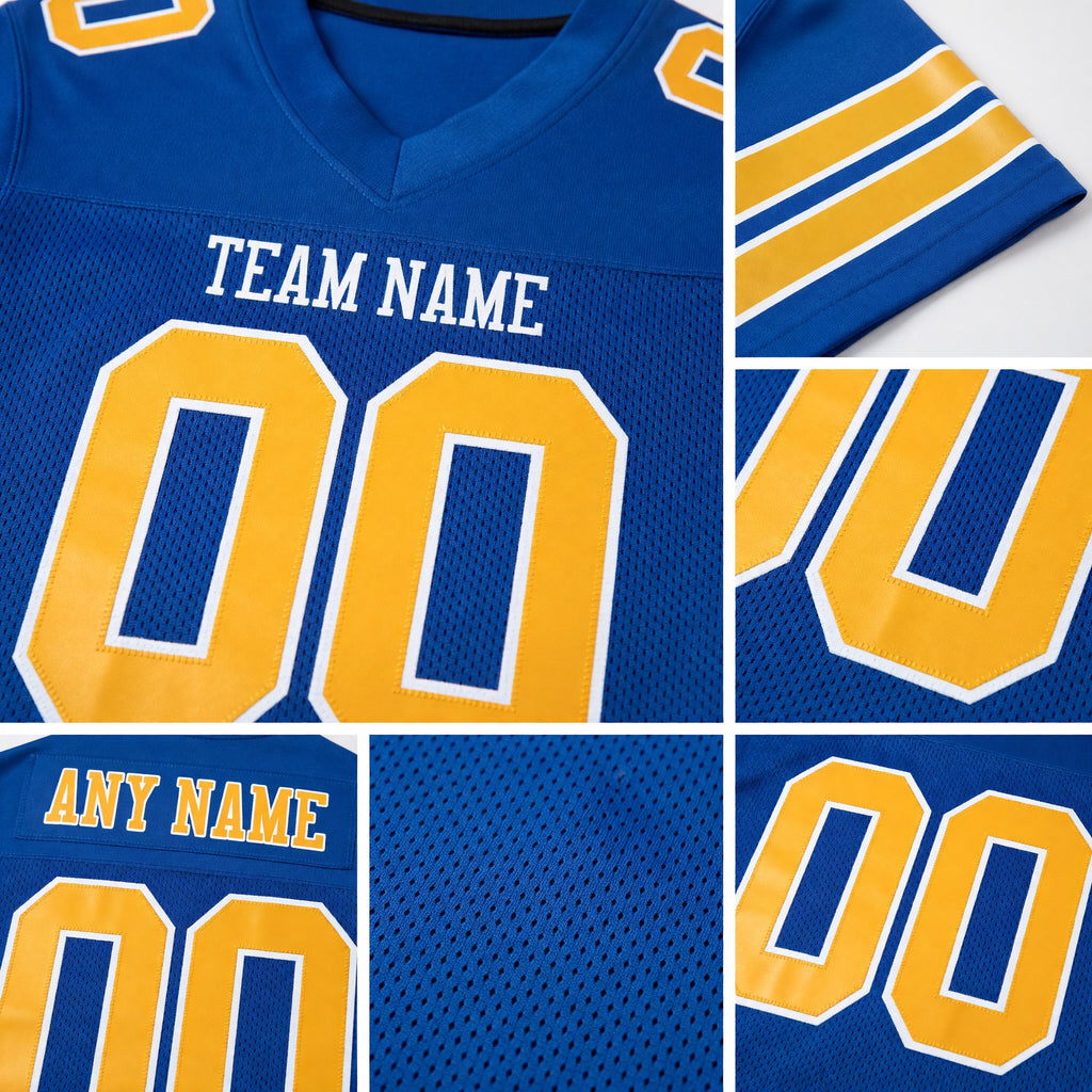 Custom Royal Gold-White Mesh Authentic Football Jersey detail