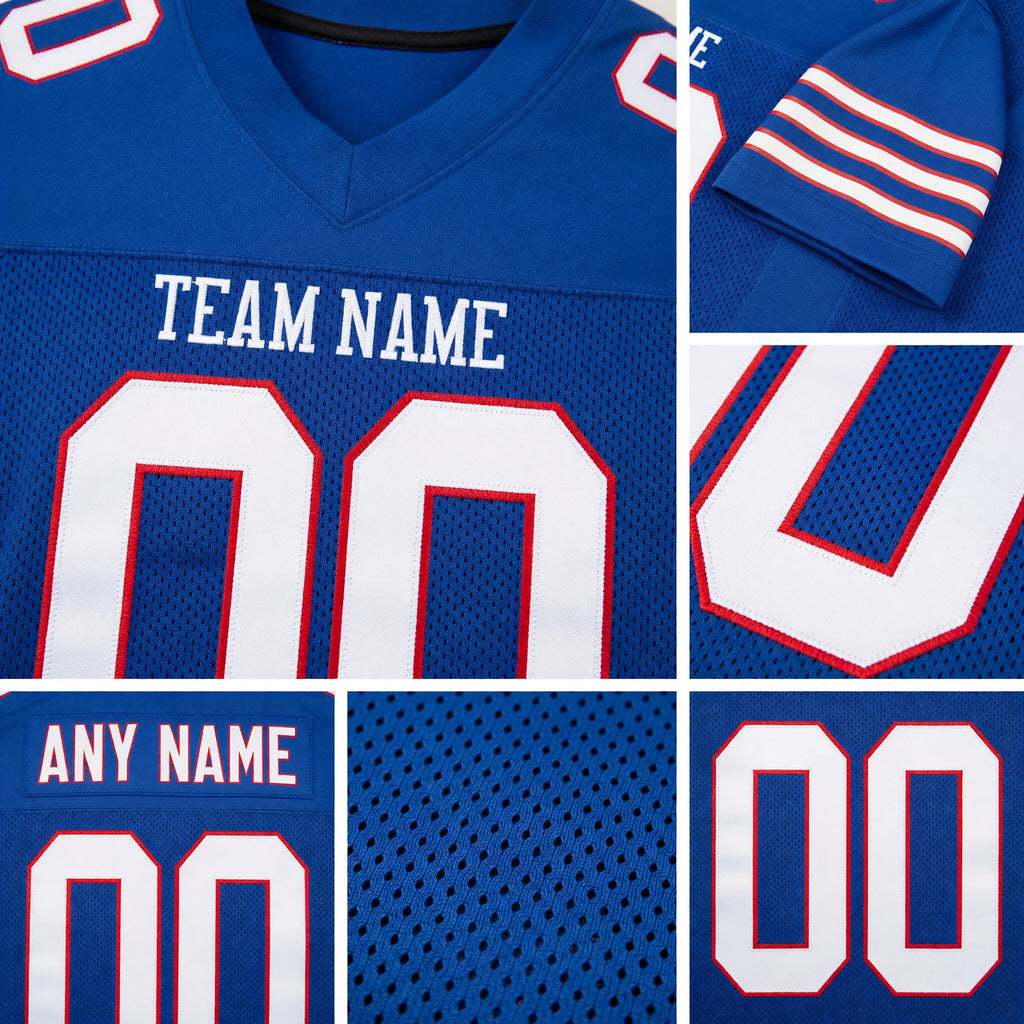 Custom Royal White-Red Mesh Authentic Football Jersey detail