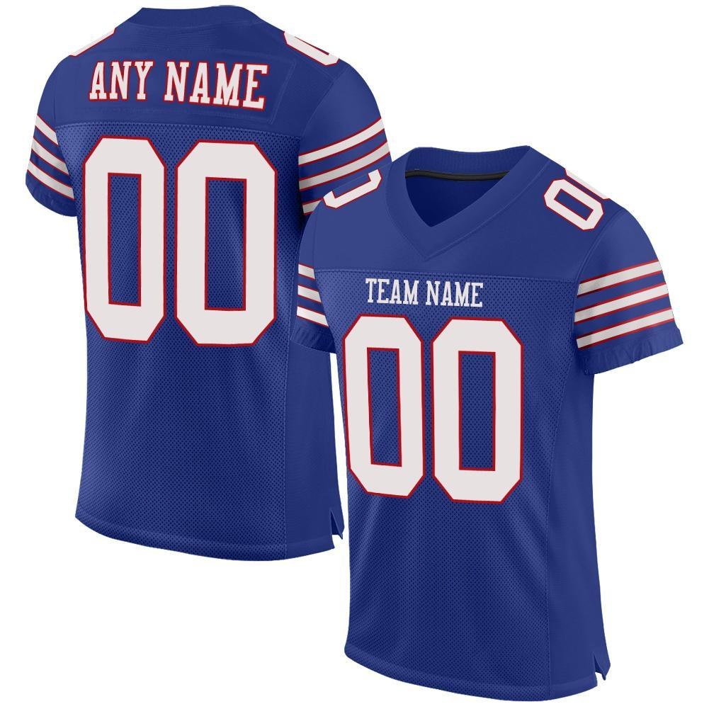 Custom Royal White-Red Mesh Authentic Football Jersey photo 1