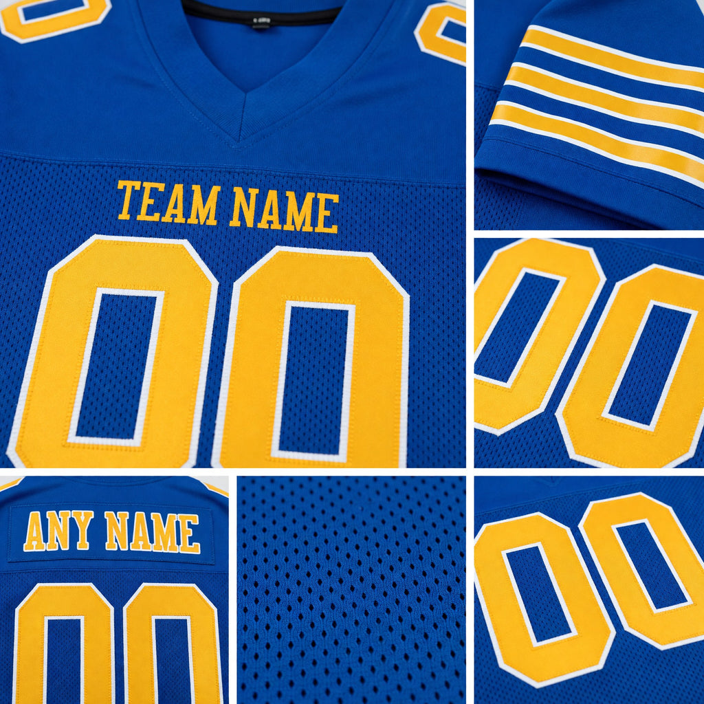 Custom Royal Gold-White Mesh Authentic Football Jersey detail