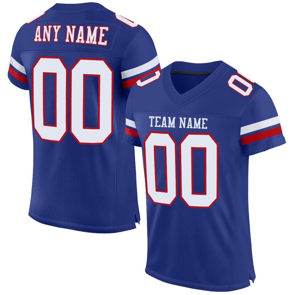 Custom Royal White-Red Mesh Authentic Football Jersey photo 1