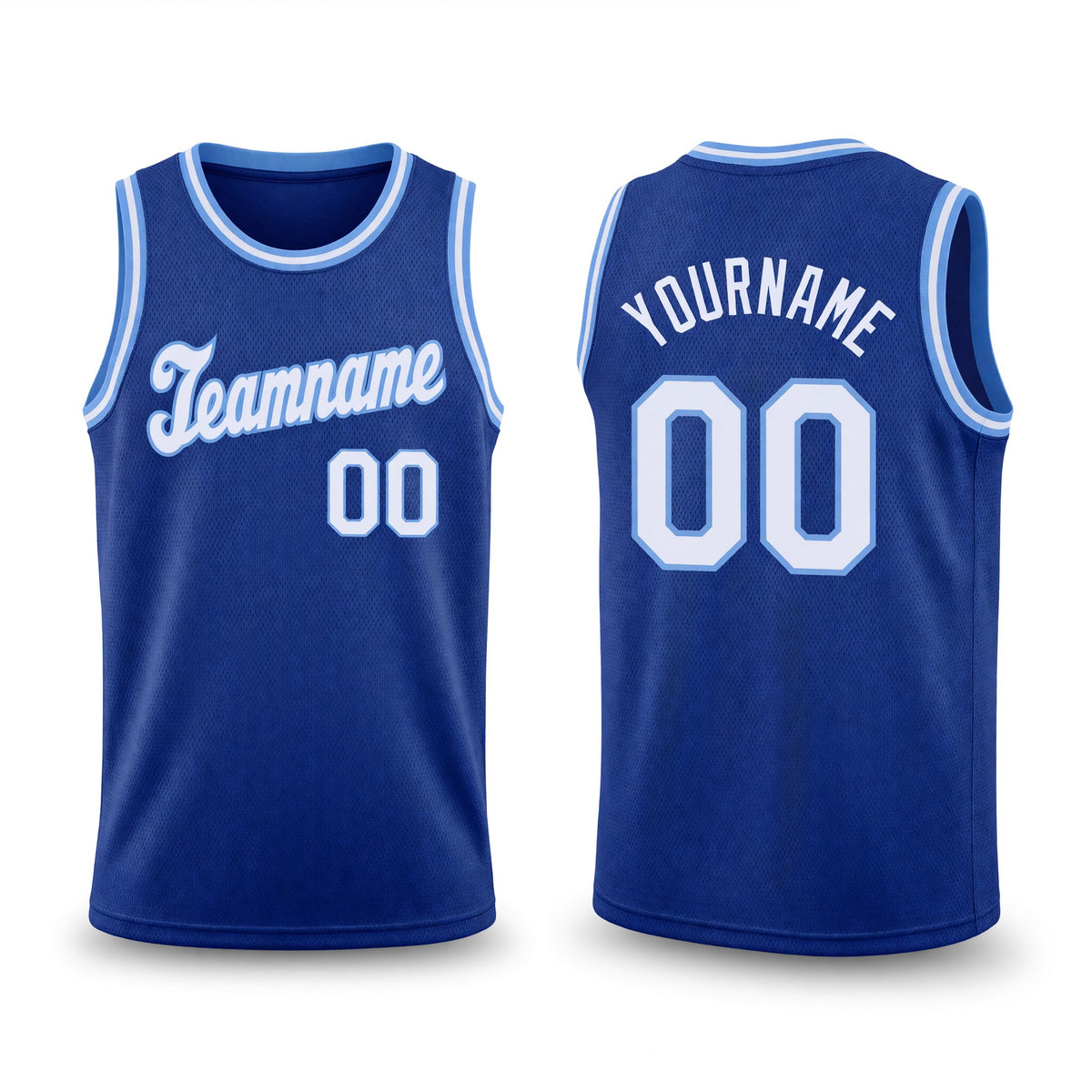 Custom Royal White-Light Blue Round Neck Rib-Knit Basketball Jersey