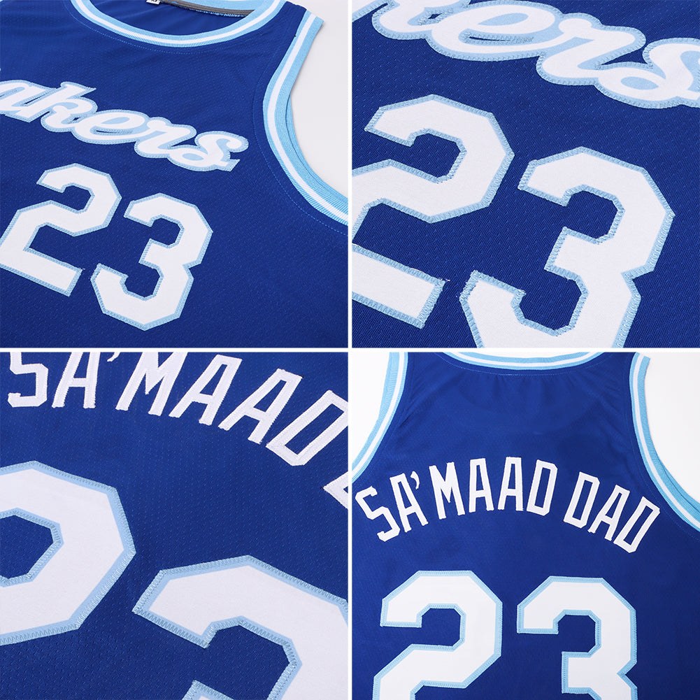 Custom Royal White-Light Blue Round Neck Rib-Knit Basketball Jersey photo 4