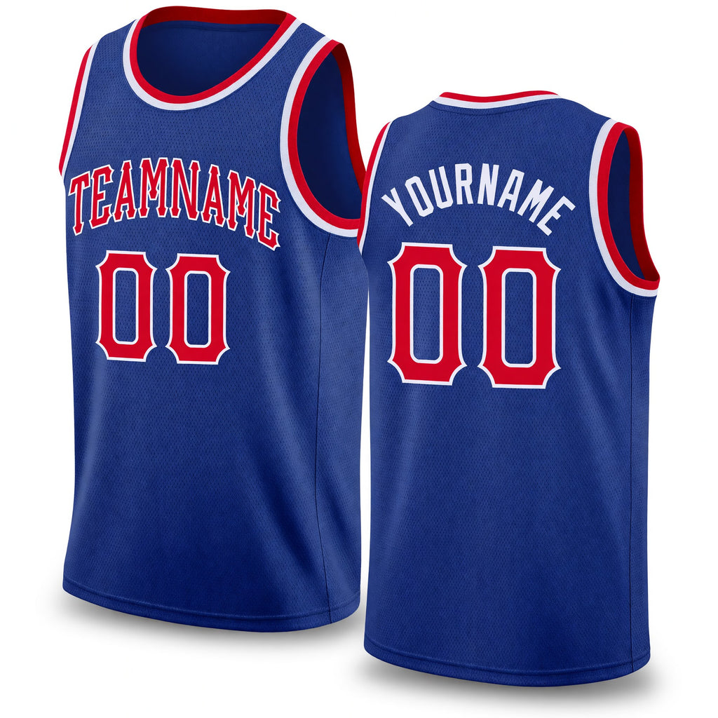 Custom Royal Red-White Round Neck Rib-Knit Basketball Jersey