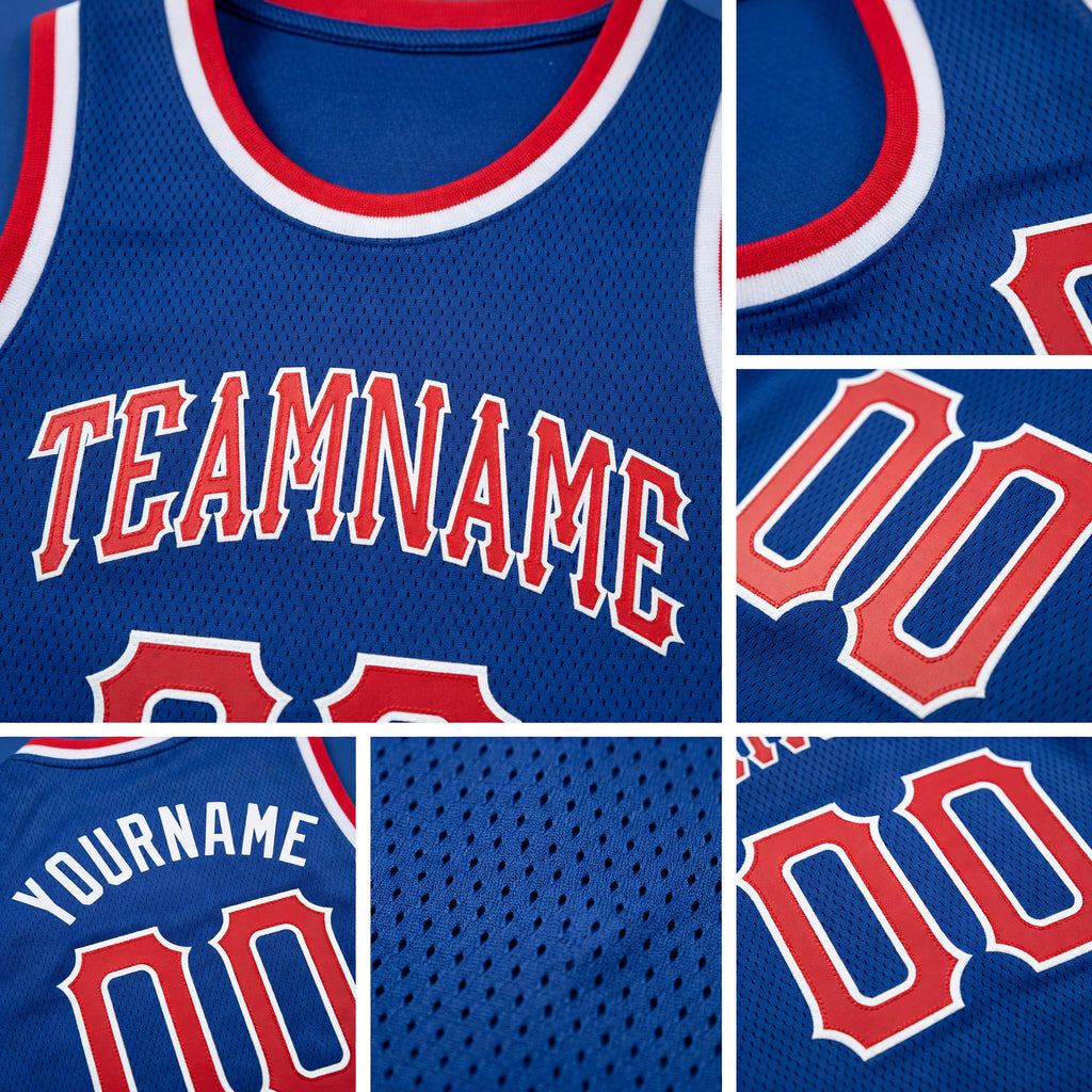 Custom Royal Red-White Round Neck Rib-Knit Basketball Jersey detail