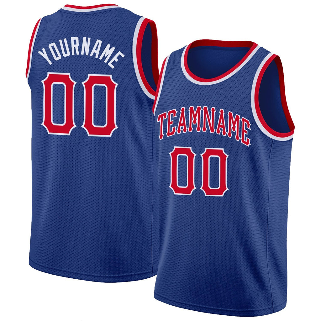 Custom Royal Red-White Round Neck Rib-Knit Basketball Jersey photo 1