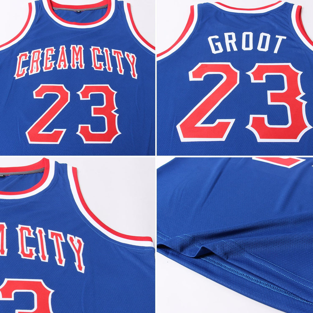 Custom Royal Red-White Round Neck Rib-Knit Basketball Jersey photo 4
