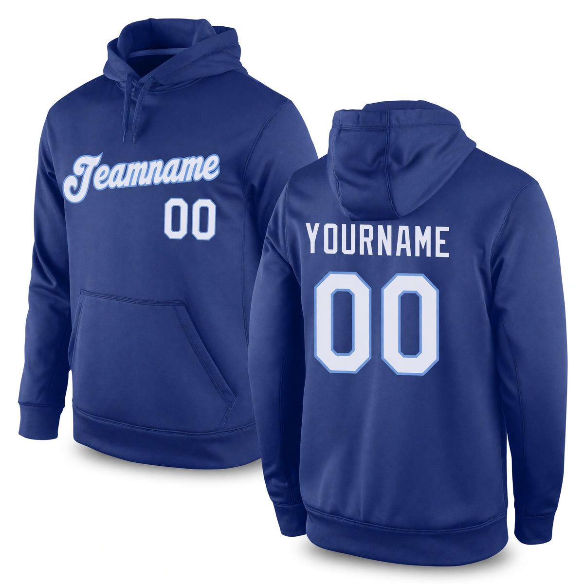 Custom Stitched Royal White-Light Blue Sports Pullover Sweatshirt Hoodie