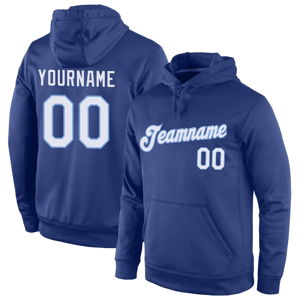 Custom Stitched Royal White-Light Blue Sports Pullover Sweatshirt Hoodie photo 1