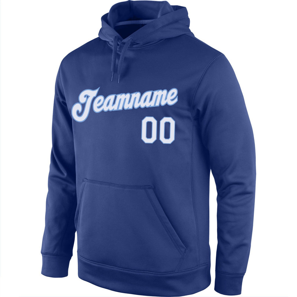 Custom Stitched Royal White-Light Blue Sports Pullover Sweatshirt Hoodie photo 2