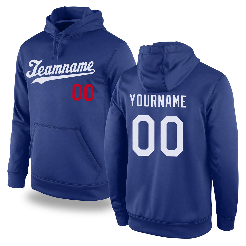 Custom Stitched Royal White-Red Sports Pullover Sweatshirt Hoodie